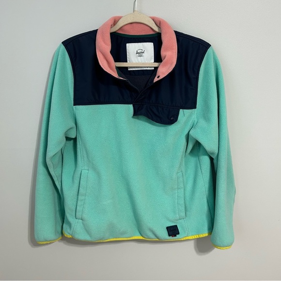 Herschel Supply Co. Mint Green Pullover Quarter Button Fleece Sweatshirt XL - Picture 4 of 10